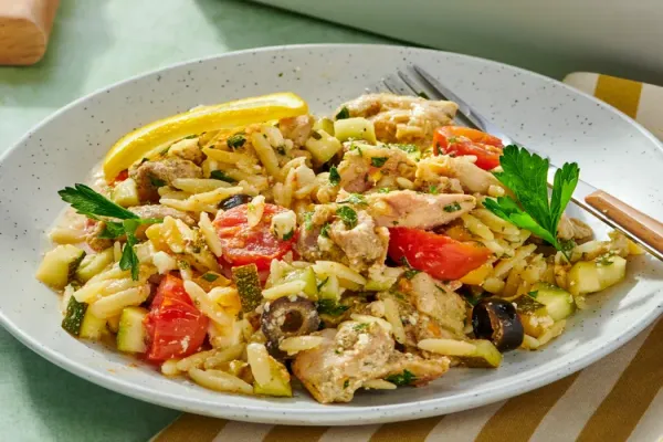 Greek Lemon Chicken Orzo Casserole