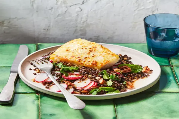 Pan Seared Cod with Radish & Lentil Salad