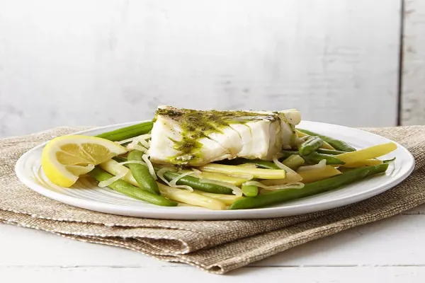 Poached Cod & Green Beans with Pesto