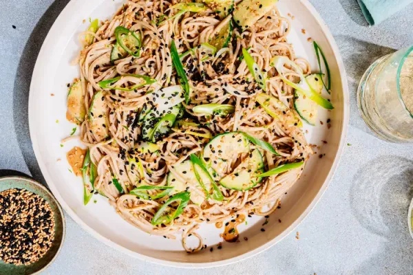 Chilled Sesame Soba Bowl with Cucumber and Scallions