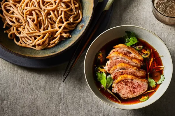Soba Noodles with Crispy Duck and Hot Dipping Sauce