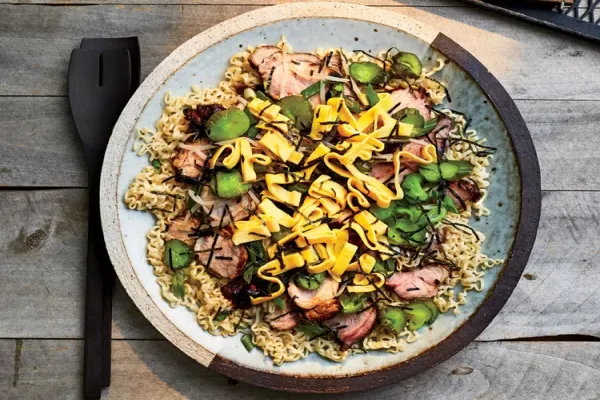 Cold Saimin Salad with Soy-Ginger Grilled Pork