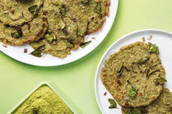 Pesarattu (Lentil Pancakes) with Peanut Chutney