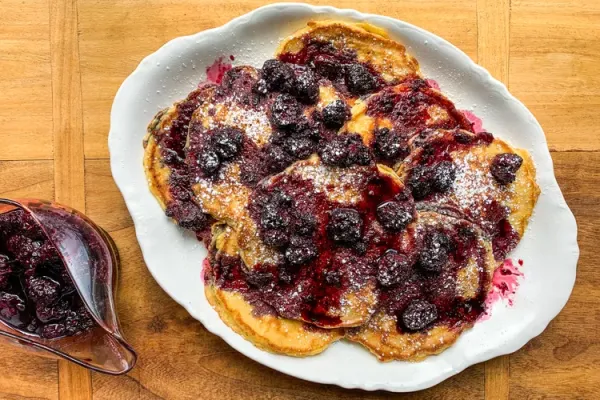 Brown-Butter Pancakes with Sheet Pan Berry Syrup