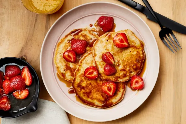 Sourdough Pancakes with Maple Molasses Strawberries