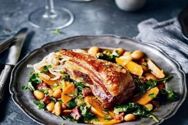 Baked Beans with Pork Belly and Quince