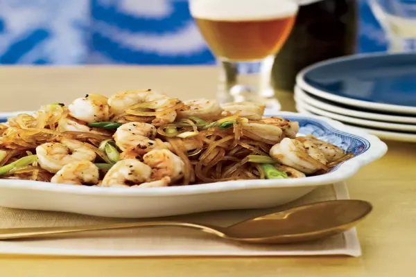 Pan Seared Sichuan Shrimp with Mung Bean Noodles