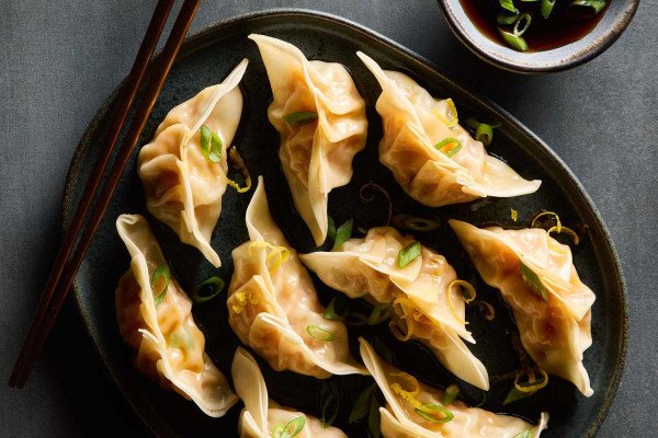 Steamed Shrimp and Edamame Shumai in Lemon Broth