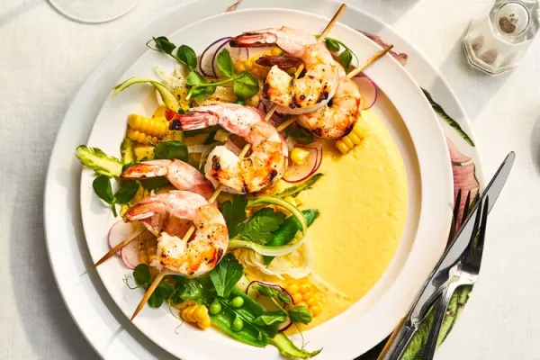 Grilled Gulf Shrimp with Sweet Corn Coulis