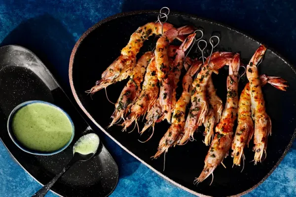 Grilled Shrimp with Green Chile Condensed Milk Sauce