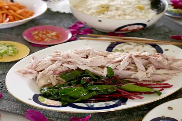 Hainan Chicken with Rice and Two Sauces