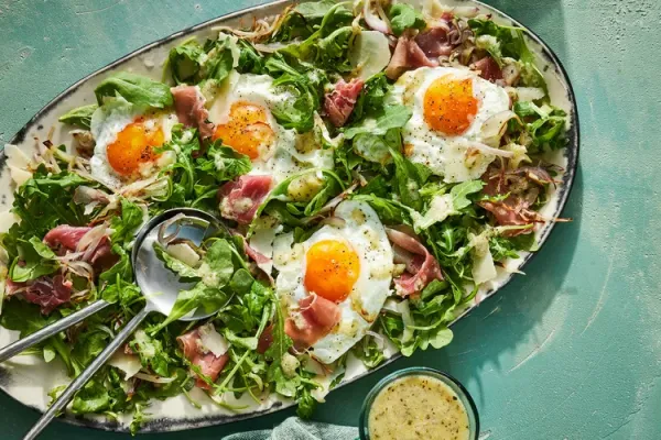 Charred Shallot and Arugula Salad with Sunny Side Up Eggs