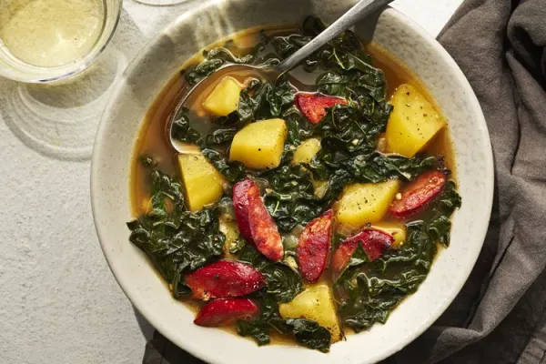 Caldo Verde (Portuguese Potato and Kale Soup with Sausage)