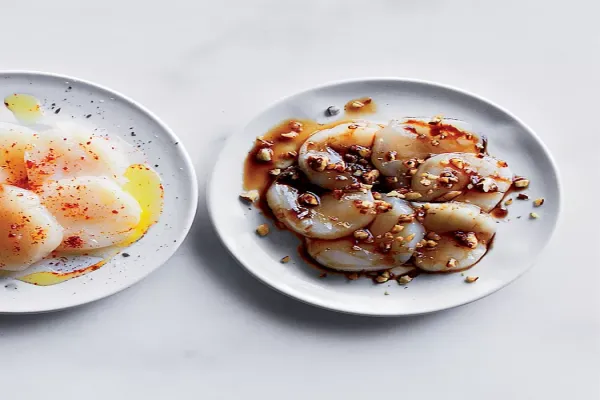 Scallop Crudo with Pecans and Ponzu Sauce