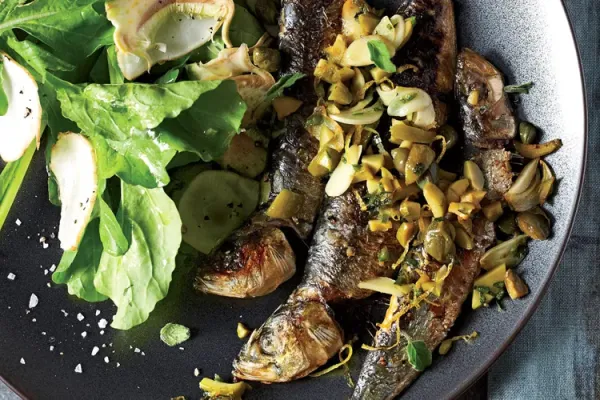 Roasted Sardines with Olives, Capers and Parsley