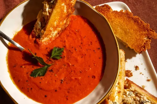 Sun Dried Tomato Soup with Jalapeño Popper Breadsticks