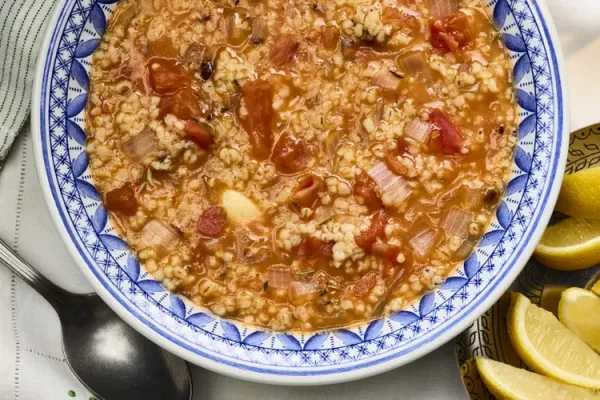 Tchicha Bel Za'atar (Barley Soup with Wild Thyme)
