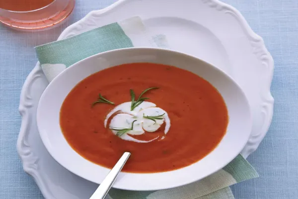 Chilled Tomato Soup with Tarragon Crème Fraîche